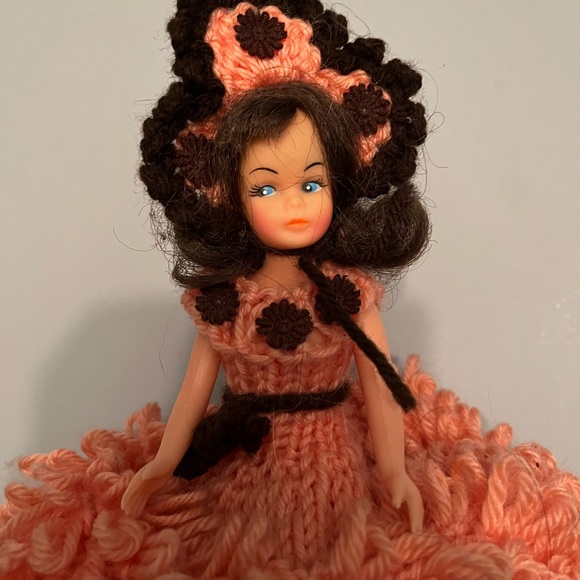 Vintage handmade crochet knit decorative doll | brown and peach - Picture 2 of 9
